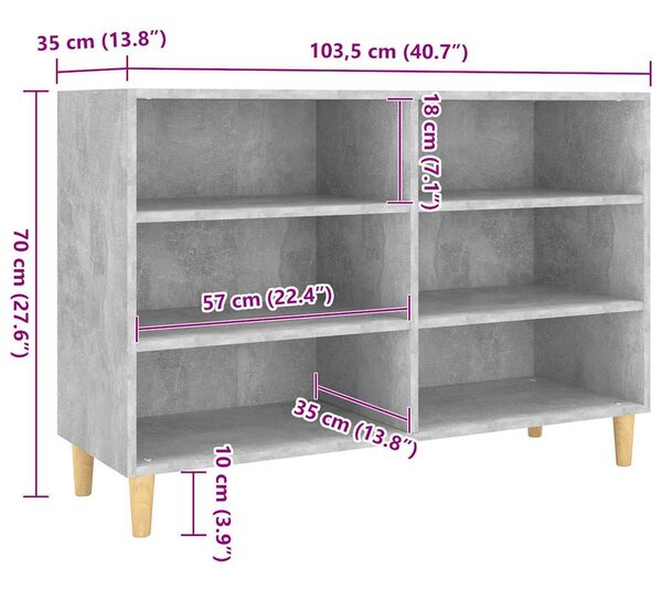 Betonszürke szerelt fa tálalószekrény 103,5 x 35 x 70 cm