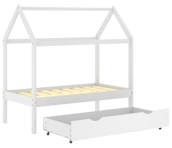 Fehér tömör fenyőfa gyerekágykeret fiókkal 70 x 140 cm