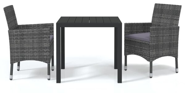 3 részes szürke polyrattan kerti étkezőgarnitúra párnákkal