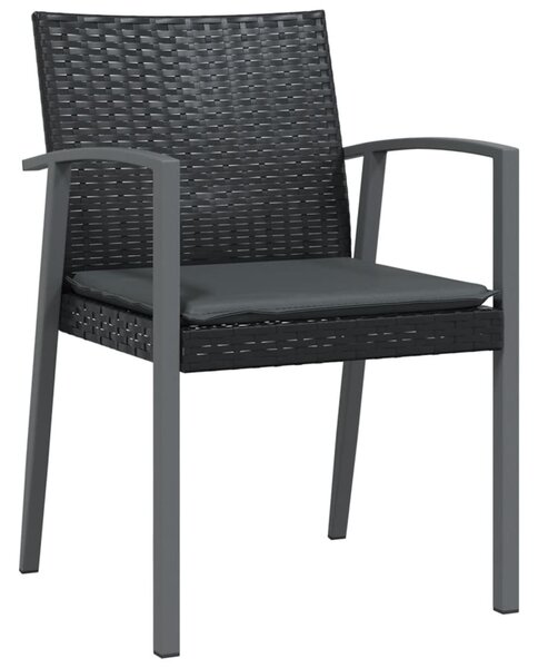 2 db fekete polyrattan kerti szék párnával 56,5 x 57 x 83 cm
