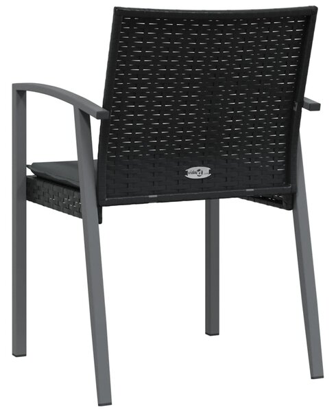 2 db fekete polyrattan kerti szék párnával 56,5 x 57 x 83 cm