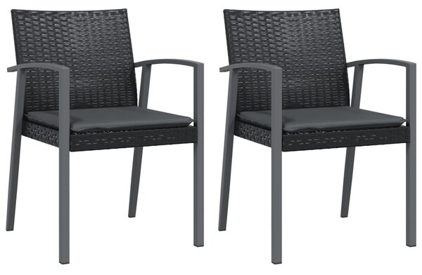 2 db fekete polyrattan kerti szék párnával 56,5 x 57 x 83 cm