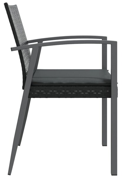 2 db fekete polyrattan kerti szék párnával 56,5 x 57 x 83 cm