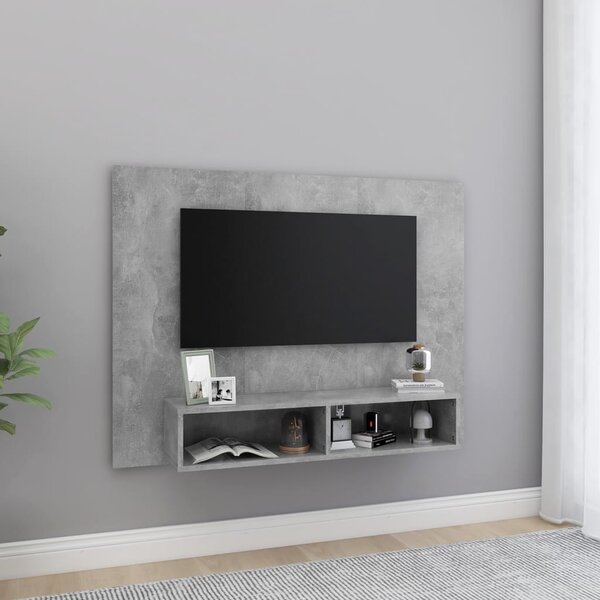Betonszürke szerelt fa fali TV-szekrény 120 x 23,5 x 90 cm