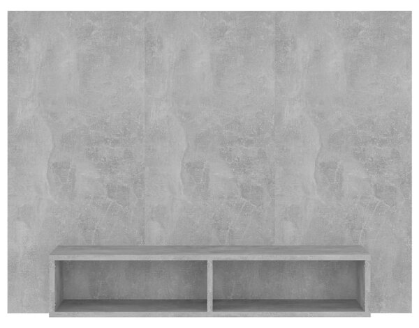 Betonszürke szerelt fa fali TV-szekrény 120 x 23,5 x 90 cm