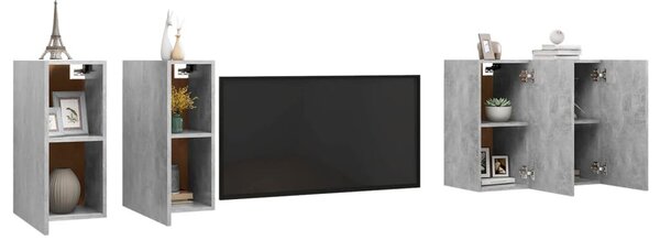 4 db betonszürke szerelt fa TV-szekrény 30,5 x 30 x 60 cm
