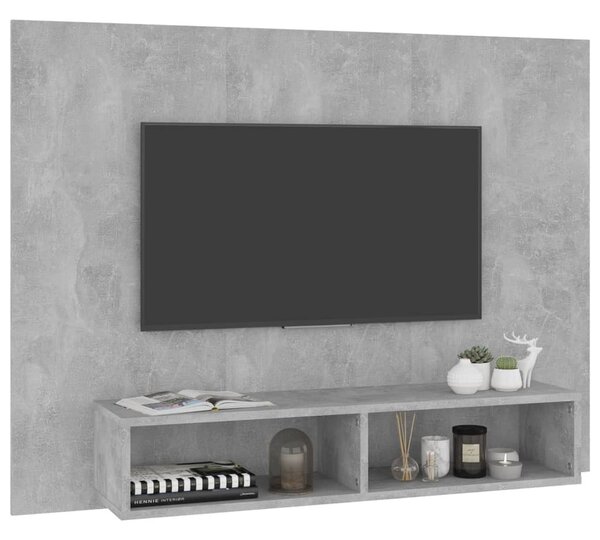 Betonszürke szerelt fa fali TV-szekrény 120 x 23,5 x 90 cm