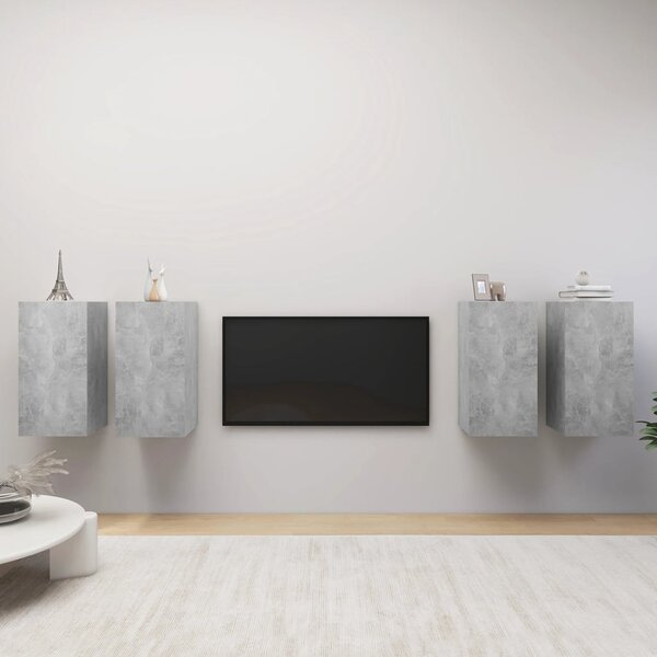 4 db betonszürke szerelt fa TV-szekrény 30,5 x 30 x 60 cm