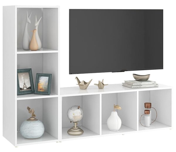 2 db fehér szerelt fa TV-szekrény 107 x 35 x 37 cm