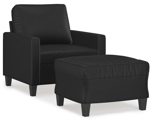 Fekete műbőr kanapéfotel lábtartóval 60 cm