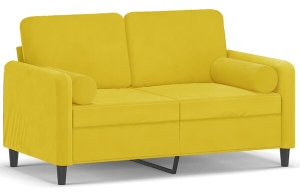 2 személyes sárga bársony kanapé díszpárnákkal 120 cm