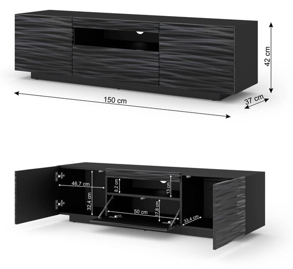 TV szekrény/asztal Aurora 150 (szahara fekete) (LED világítás)