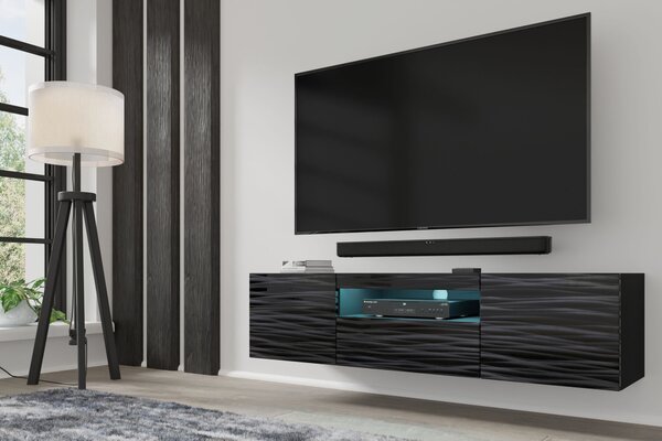 TV szekrény/asztal Aurora 150 (szahara fekete) (LED világítás)