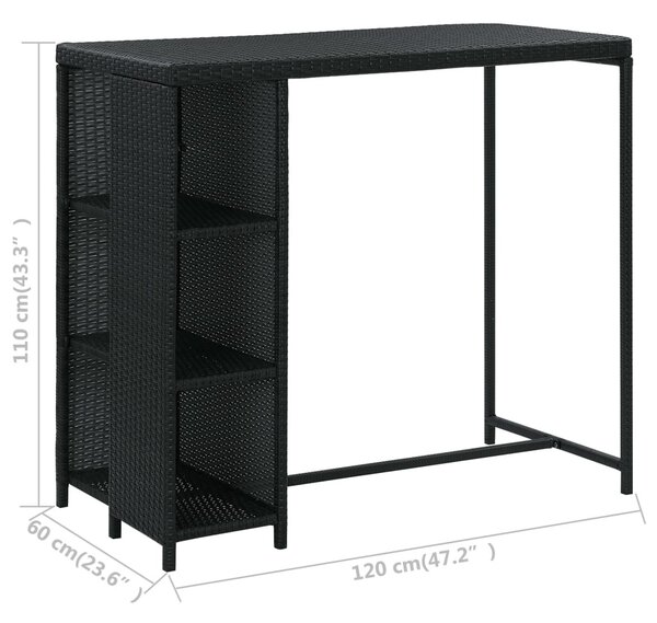 5 darabos fekete polyrattan kerti bárszett párnákkal