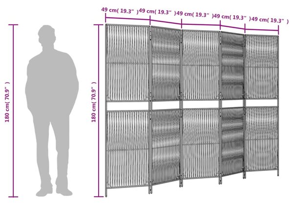 Szürke 5-paneles polyrattan térelválasztó
