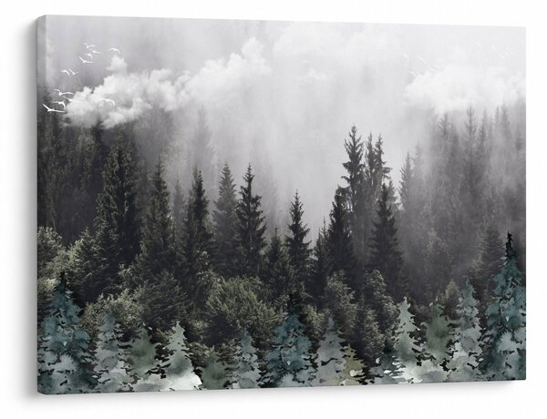Kép - Erdő illusztrált elemekkel (70x50 cm)