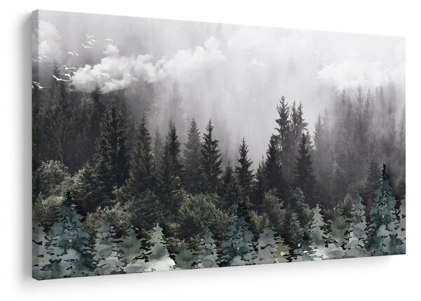 Kép - Erdő illusztrált elemekkel (90x60 cm)
