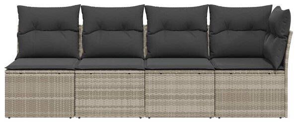 4 személyes világosszürke polyrattan kerti kanapé párnával