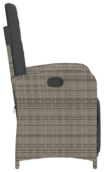 2 db szürke polyrattan dönthető kerti szék lábtartóval