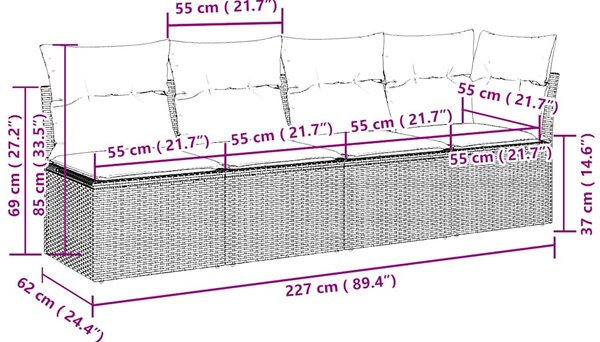 4 személyes világosszürke polyrattan kerti kanapé párnával