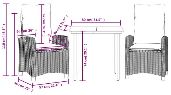 3 részes vegyes bézs polyrattan kerti étkezőgarnitúra párnákkal