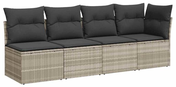 4 személyes világosszürke polyrattan kerti kanapé párnával