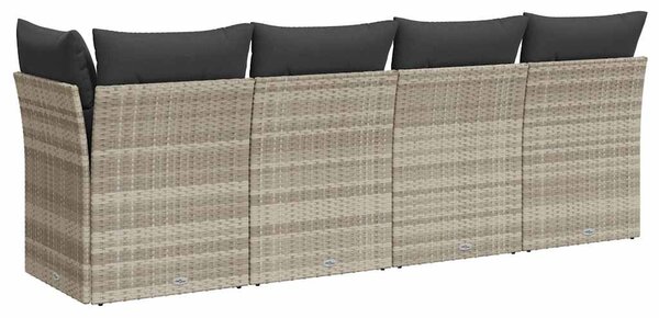 4 személyes világosszürke polyrattan kerti kanapé párnával
