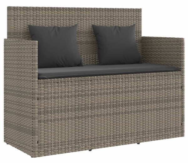 Szürke polyrattan akácfa kerti pad párnával