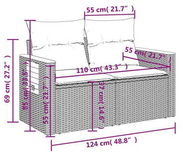 3 részes fekete polyrattan kerti ülőgarnitúra párnával