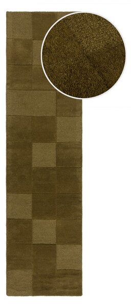 Khaki kézi szövésű gyapjú futószőnyeg 60x230 cm Checkerboard – Flair Rugs