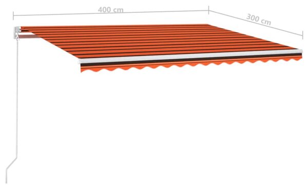 Narancs és barna kézzel kihúzható LED-es napellenző 400x300 cm