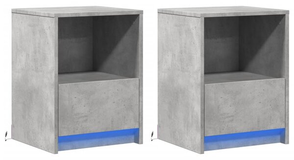 2 db betonszürke szerelt fa éjjeliszekrény LED-fényekkel