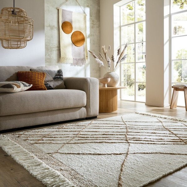 Krémszínű kézi szövésű gyapjúkeverék szőnyeg 120x170 cm Astera Linear – Flair Rugs