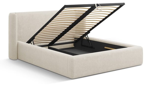 Krémszínű kárpitozott ágyneműtartós franciaágy ágyráccsal 200x200 cm Jason – Windsor & Co Sofas