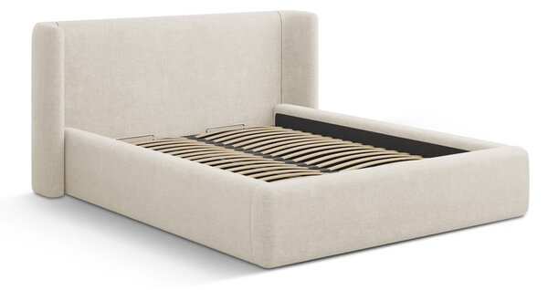 Krémszínű kárpitozott ágyneműtartós franciaágy ágyráccsal 200x200 cm Jason – Windsor & Co Sofas