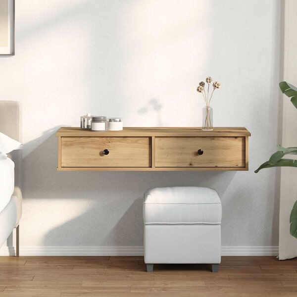 Kézműves tölgy szerelt fa falipolc fiókokkal 100 x 37,5 x 19 cm