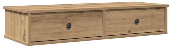 Kézműves tölgy szerelt fa falipolc fiókokkal 100 x 37,5 x 19 cm