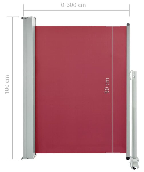 Piros behúzható oldalsó teraszi napellenző 100 x 300 cm