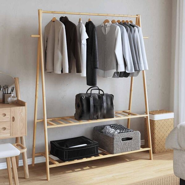 Bambusz ruhaállvány polcokkal 132 x 45,5 x 150,5 cm