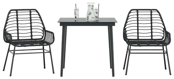 3 részes fekete polyrattan üveg kerti étkezőgarnitúra