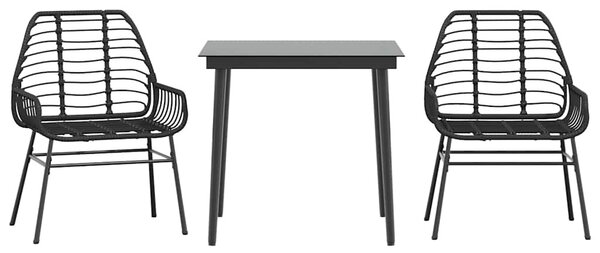 3 részes fekete polyrattan üveg kerti étkezőgarnitúra