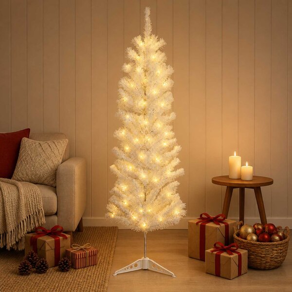 Mű Karcsú Karácsonyi Fa 150 cm 150 LED Meleg fehér PVC és fém