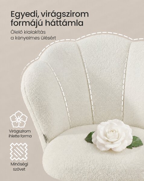 SONGMICS irodai szék és sminkszék, virágszirom háttámlával, állítható magassággal, görgőkkel, max. 110 kg, krémfehér