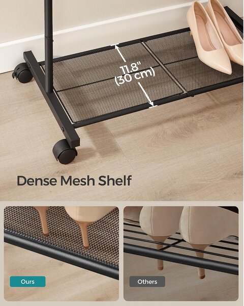 SONGMICS Görgethető Acél Ruhatartó Állvány, PATAYE, 74 cm, Fekete