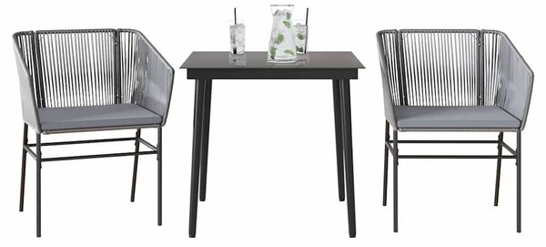 3 részes szürke polyrattan üveg kerti étkezőgarnitúra párnával