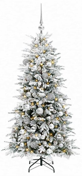 Műkarácsonyfa gömbbel 150 cm 150 LED Meleg fehér PE és PVC