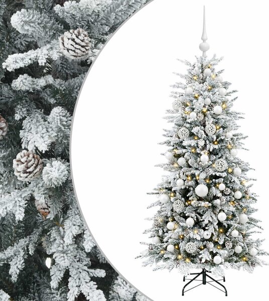 Műkarácsonyfa gömbbel 150 cm 150 LED Meleg fehér PE és PVC