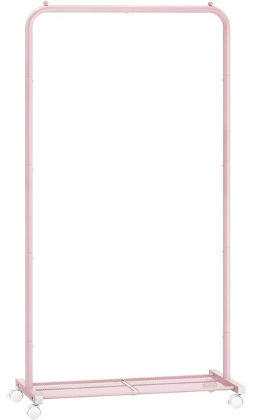 SONGMICS Görgethető Fém Ruhatartó Állvány Polccal, 74 cm, Rózsaszín