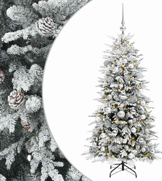 Műkarácsonyfa gömbbel 150 cm 150 LED Meleg fehér PE és PVC