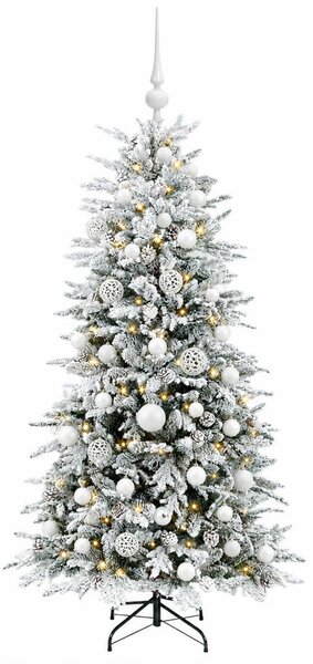 Műkarácsonyfa gömbbel 150 cm 150 LED Meleg fehér PE és PVC